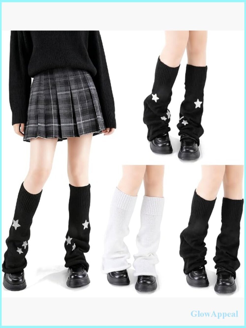 3 Pairs Y2K Knit Leg Warmers with Sequin Kawaii Long Socks Goth Harajuku